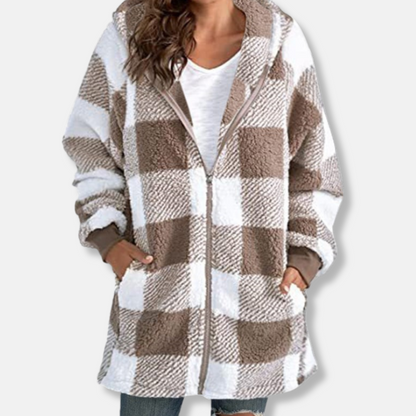 Sweat à capuche carreaux grande taille doux capuche zip