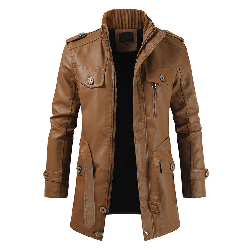 Manteau long stylé pour homme en cuir velours