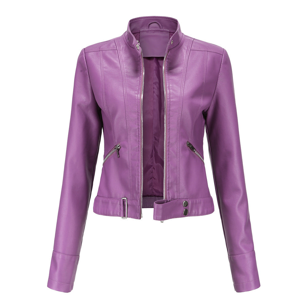 Blouson en cuir élégant pour femme avec col