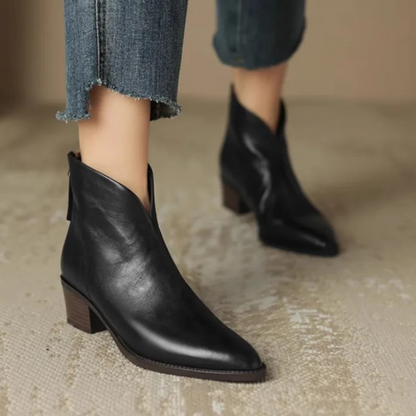 Bottines élégantes en cuir pour femme, bout pointu, talon bloc