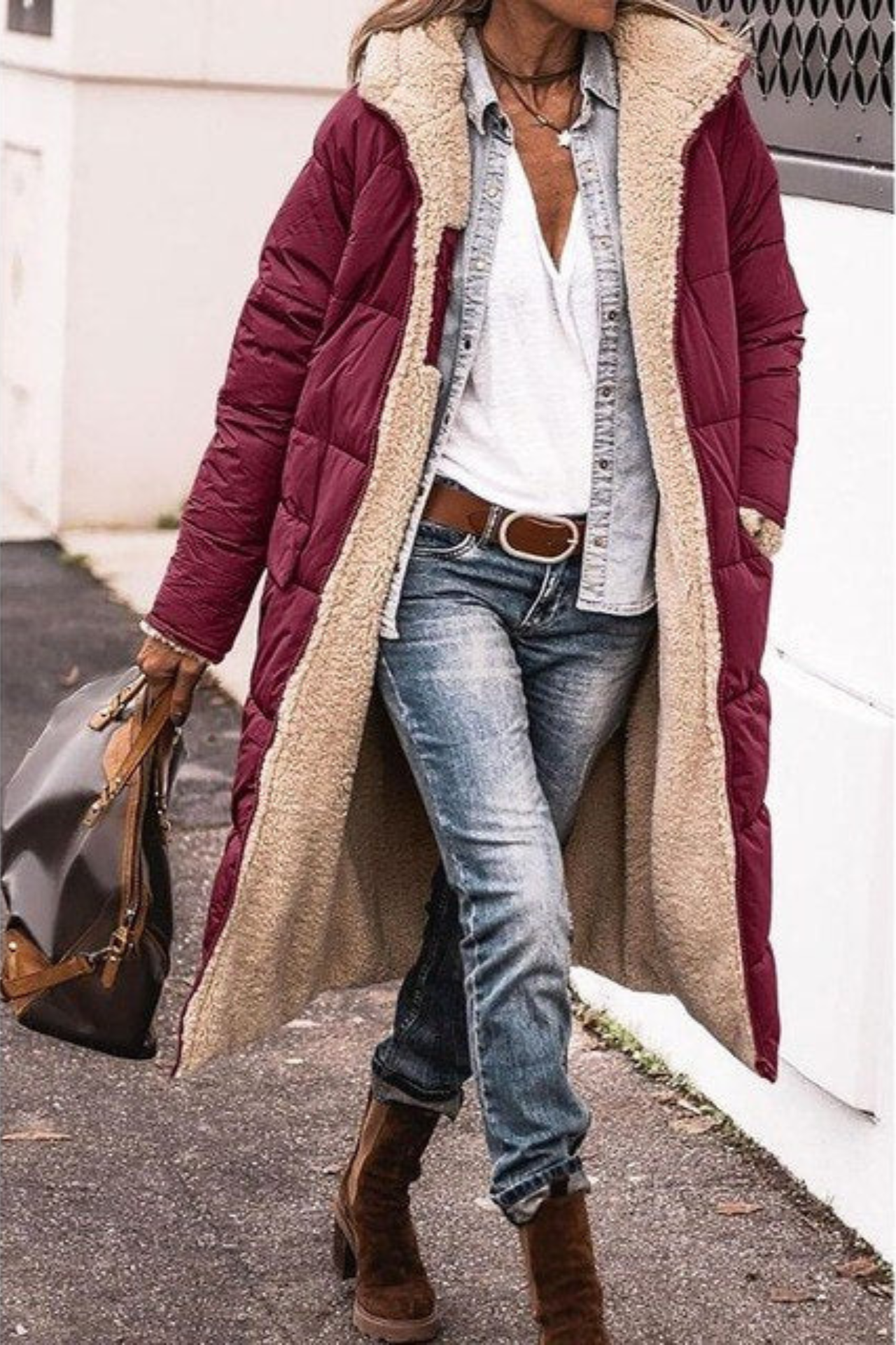 Manteau d'hiver réversible stylé pour femme