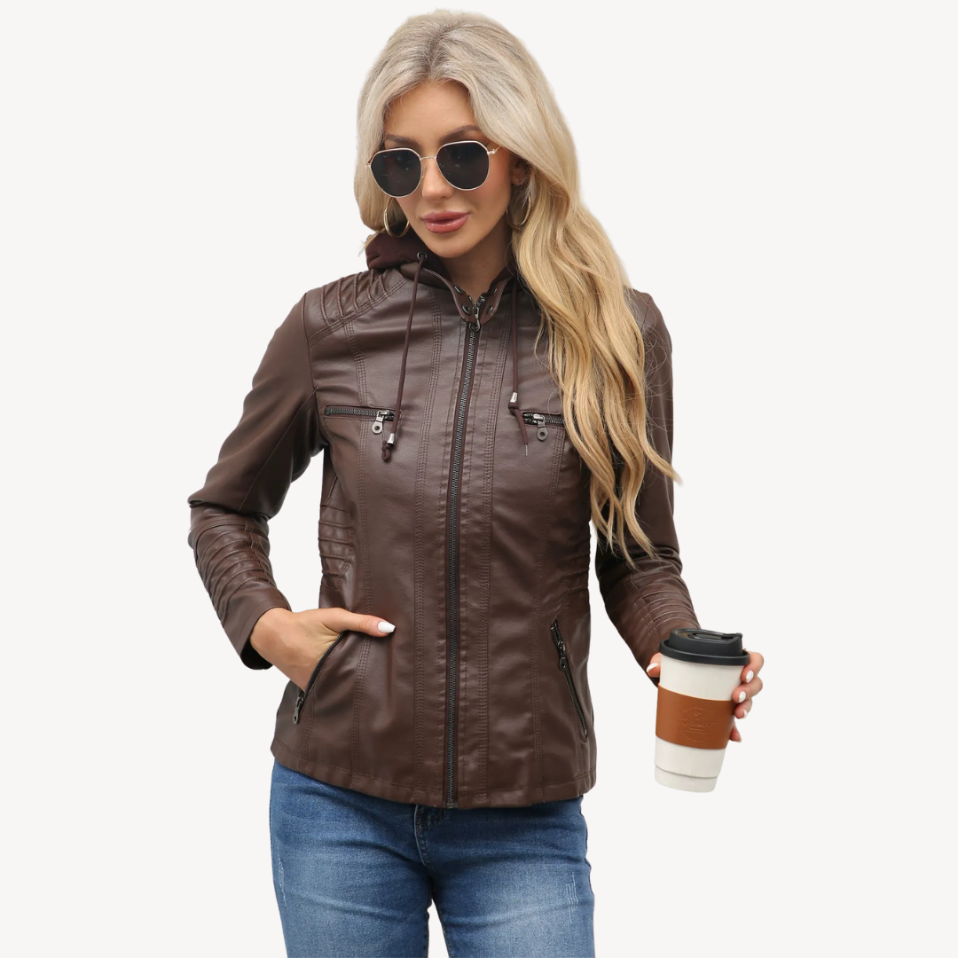 Blouson de moto élégant en similicuir pour femme