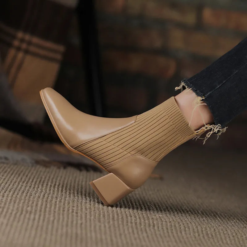 Damenschuhe Stiefel Quadratzehen Elegant Elastisch - IdealeKleiden