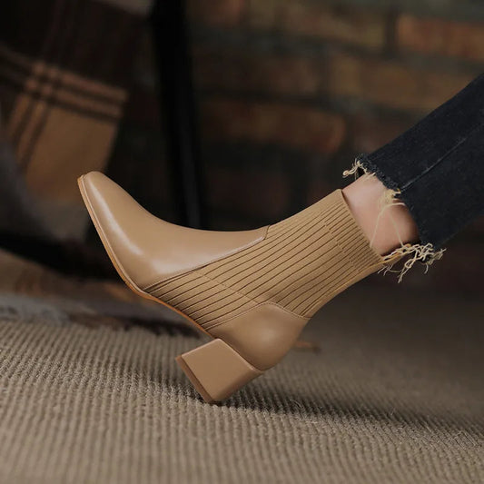 Damenschuhe Stiefel Quadratzehen Elegant Elastisch - IdealeKleiden