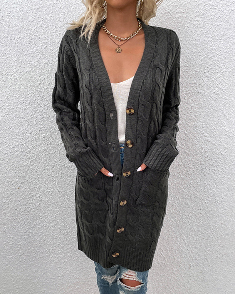 Cardigan élégant à manches longues de couleur unie pour femme
