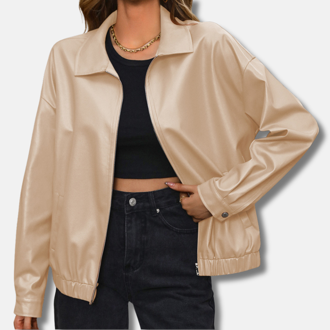 Blouson en cuir style motard court zippé