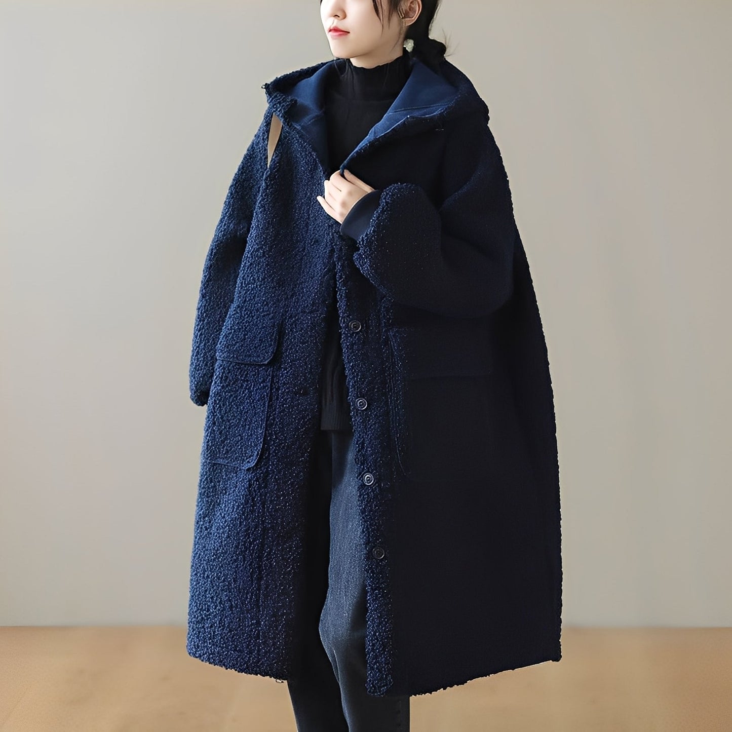 Manteau d'hiver chaud à capuche en laine pour femme