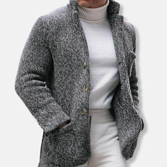 Cardigan homme structuré col montant boutons
