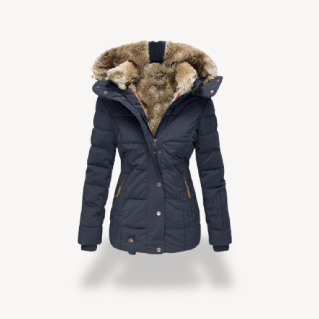 Doudoune chaude pour femme avec capuche en fausse fourrure