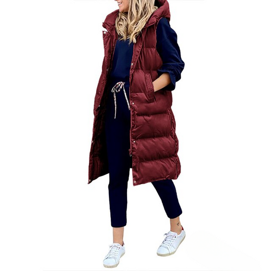 Damen Wintermantel Lang Ärmellos Stylish - IdealeKleiden