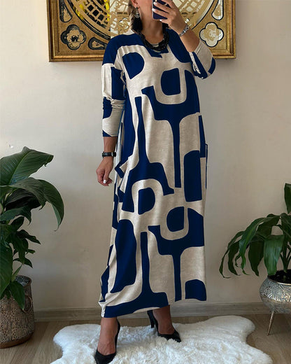 Robe longue à manches longues imprimée pour femme