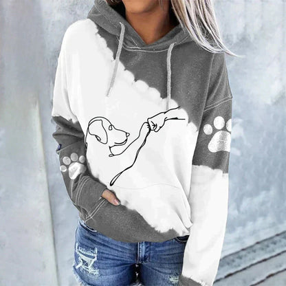 Sweat à capuche élégant motif chien coupe ample