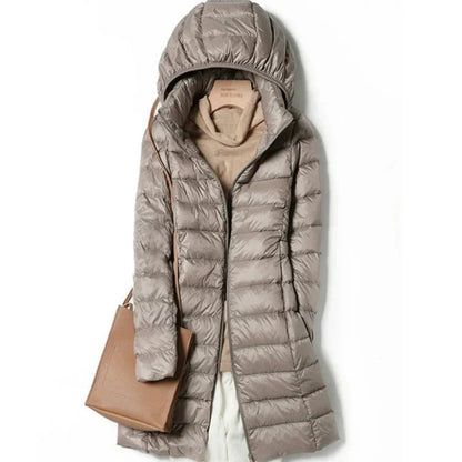 Longue veste d'hiver chaude pour femme avec capuche