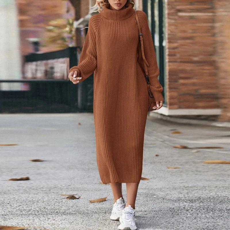 Robe pull longue confortable pour femme avec col