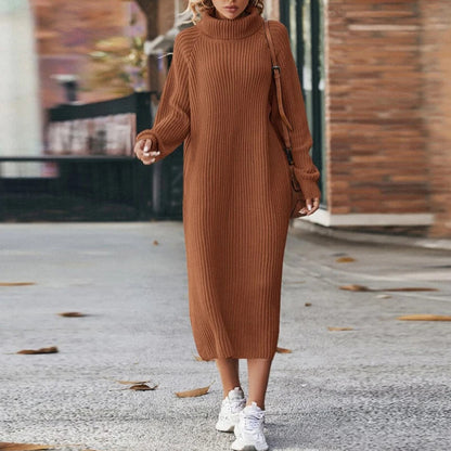Robe pull longue confortable pour femme avec col