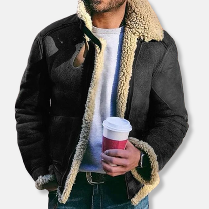 Veste d'aviateur en cuir avec doublure en peau de mouton