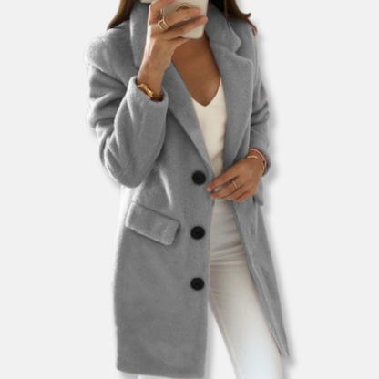 Manteau en laine élégant, classique, longueur genoux avec boutons