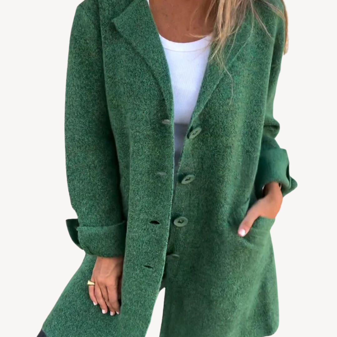 Veste longue en laine mélangée pour femme avec boutons