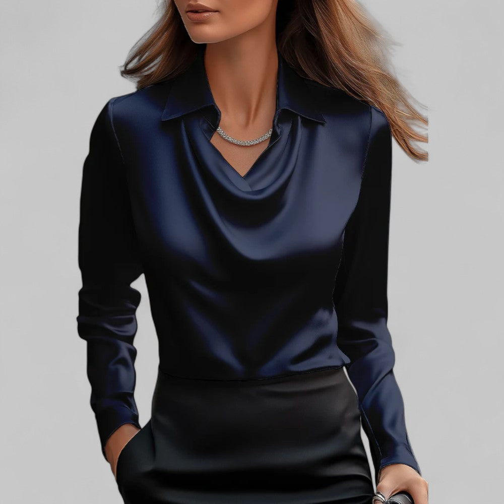 Chemisier femme élégant avec col bénitier aspect satin