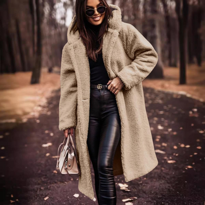 Manteau d'hiver long en teddy pour femme avec capuche