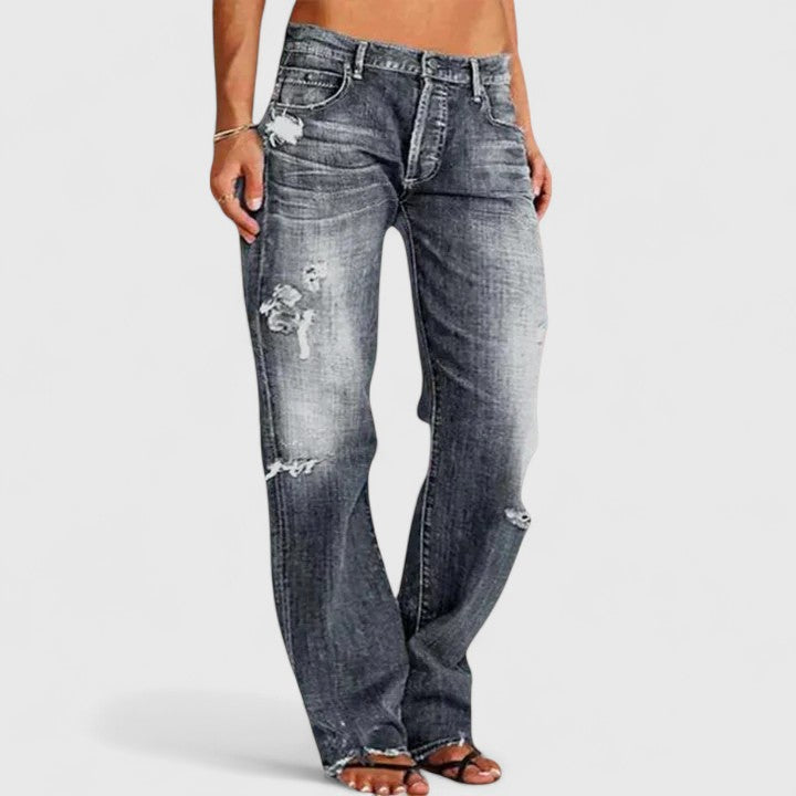 Jeans vintage femme coupe décontractée délavée usée