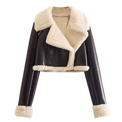 Blouson en cuir matelassé et chaud pour femme