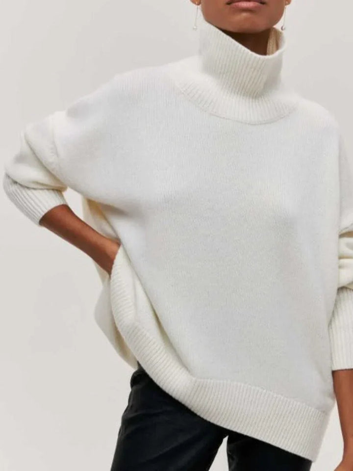 Grand pull en tricot femme col montant tendance