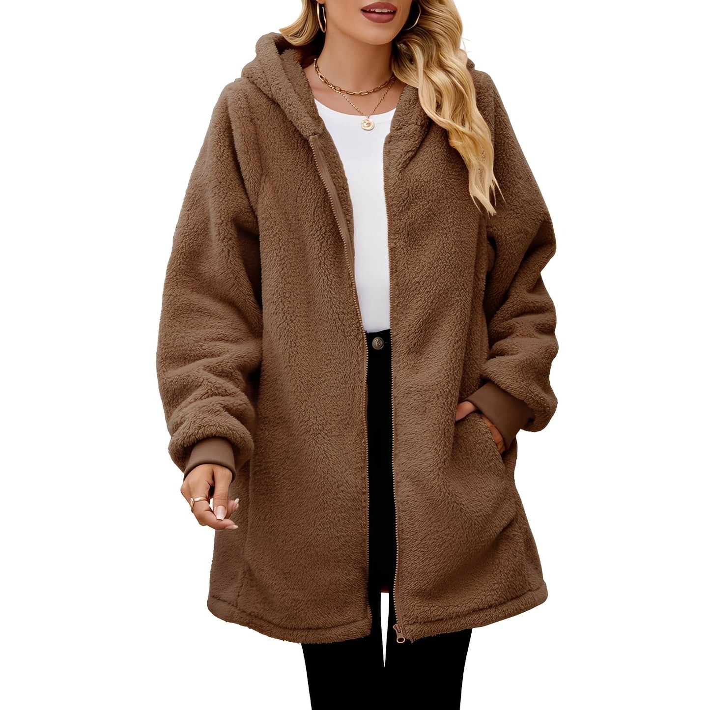 Veste polaire douce à capuche pour femme