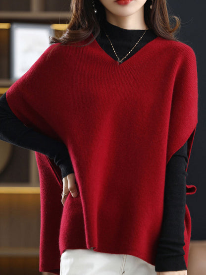 Pull-over tricoté pour femme Col en V Uni