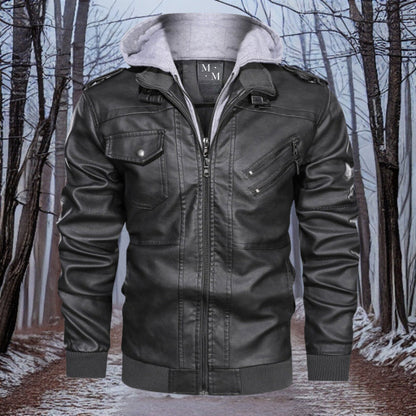 Veste en cuir chaude Capuche Hiver