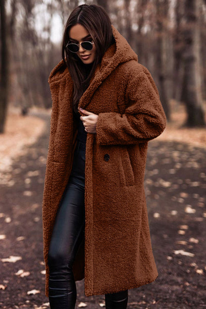 Manteau élégant pour femme, long, en peluche