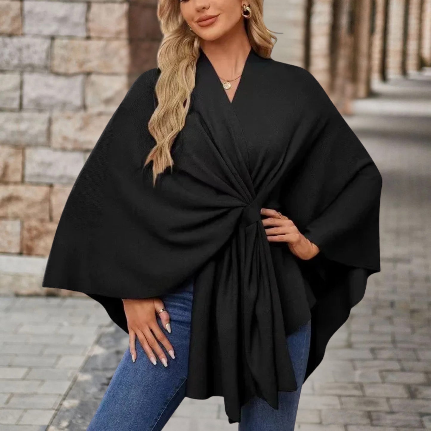 Haut pour femme avec effet cape et nœud sur le devant