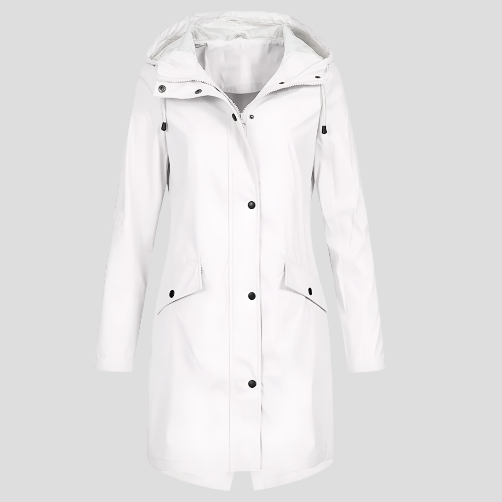 Imperméable long femme à capuche poches