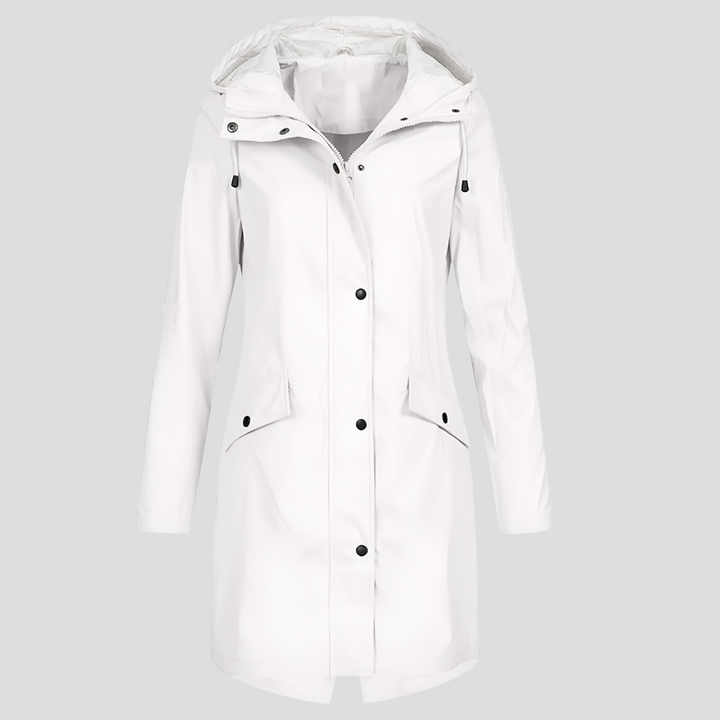 Imperméable long femme à capuche poches