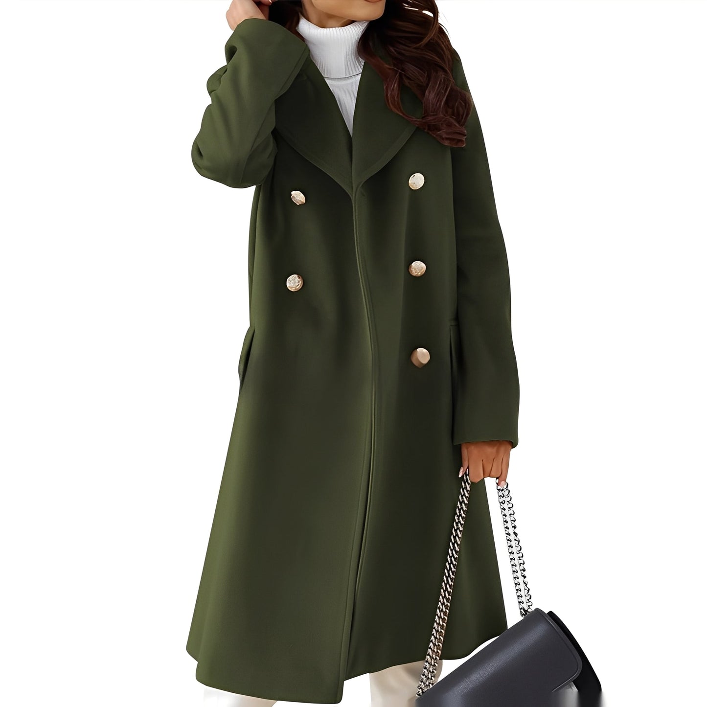 Manteau en laine stylé pour femme, design double boutonnage