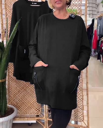 Robe classique à col rond unie avec poche