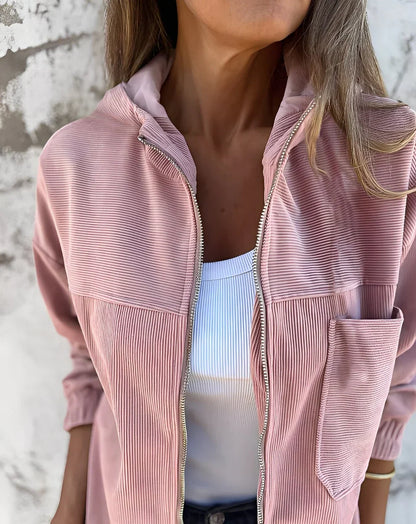 Veste en velours côtelé pour femme avec capuche moderne