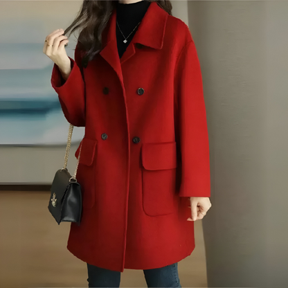Veste longue en laine pour femme élégante, à fermeture boutonnée