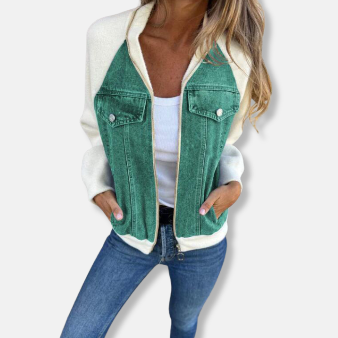 Blouson aviateur en jean, fermeture éclair, coupe regular