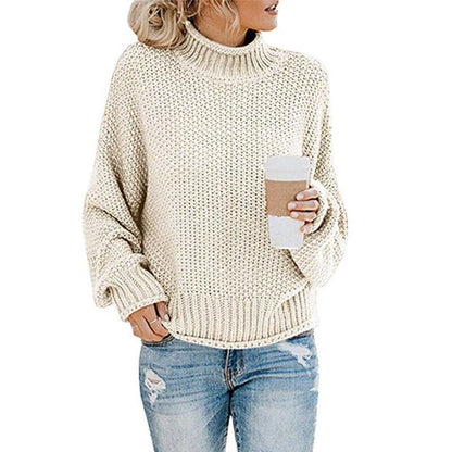 Strickpullover Hoher Kragen Grobstrick Bequem Warm - IdealeKleiden