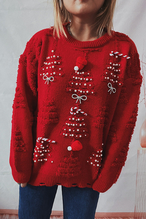 Pull de Noël Fait Main Perles Décoratif 3D