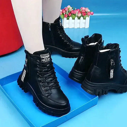 Damen Stiefel Leder High Top Schnürsenkel - IdealeKleiden