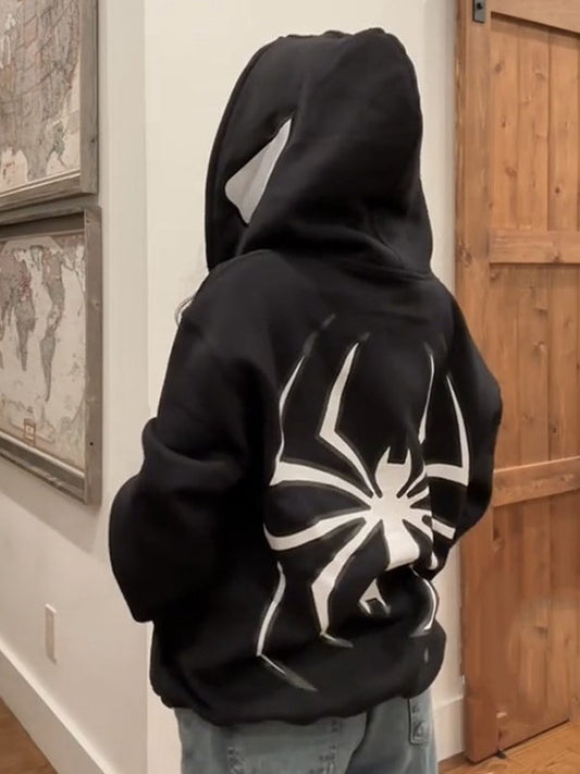 Stylische Hoodie Reißverschluss Spinnen Design - IdealeKleiden