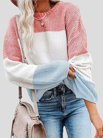 Pull-over en tricot color block décontracté pour l'automne