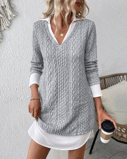 Robe tendance | Col de chemise effet deux pièces en tricot