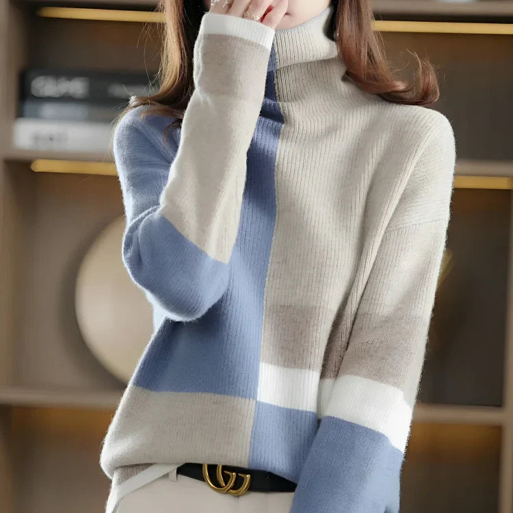 Pulls Doux Femme Couleurs ContrastéesChaud