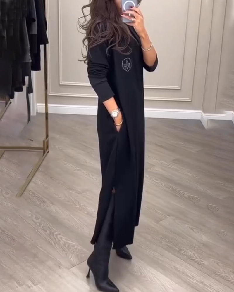 Elegant Kleid Mit V-Ausschnitt Seiten Schlitz - IdealeKleiden