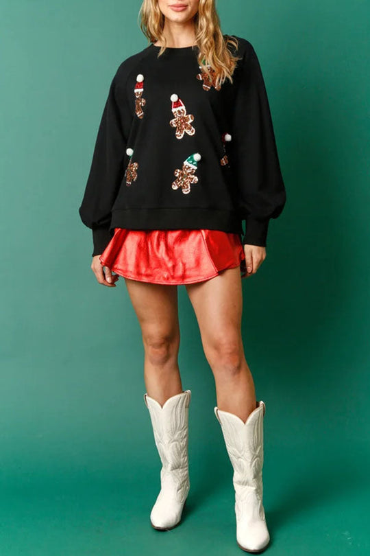 Weihnachten Sweatshirt Glitzer Lebkuchenmann Langarm - IdealeKleiden