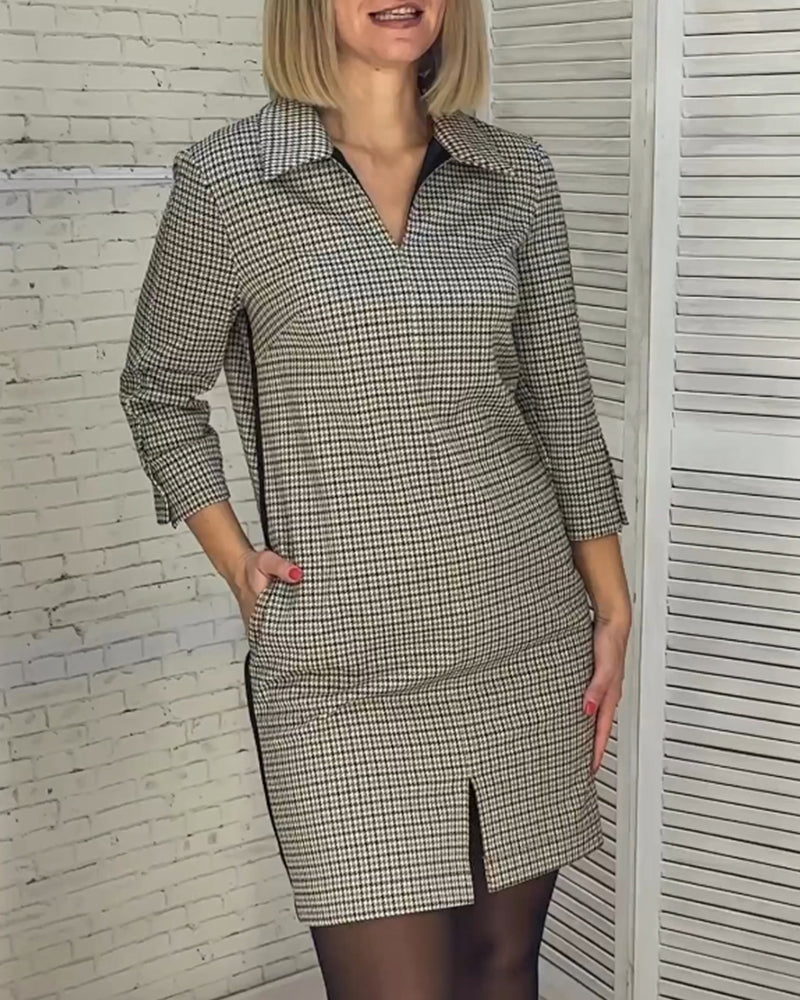 Robe de soirée élégante col V manches longues