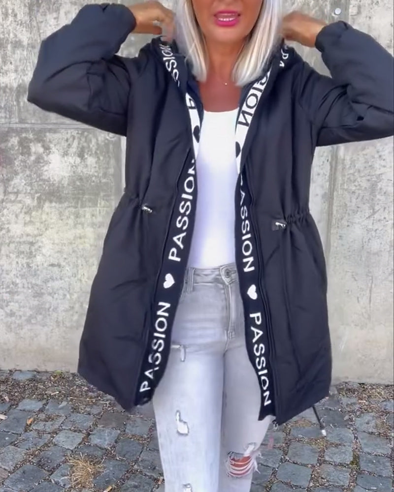 Mantel Damen Kapuze Kordelzug Muster - IdealeKleiden